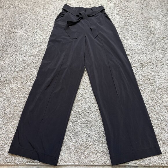Lululemon High Rise Noir Pant Womens Size 6 Wide Leg Tie Waist Black Stretch Bel - Picture 1 of 10